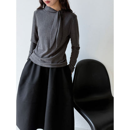 Straps slim-fitting Korean velvet long-sleeved front shoulder bottoming shirt women's winter new design sense inner cover 2140