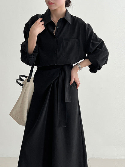 Korean intellectual gentle shirt strap dress women's autumn new irregular temperament long dress