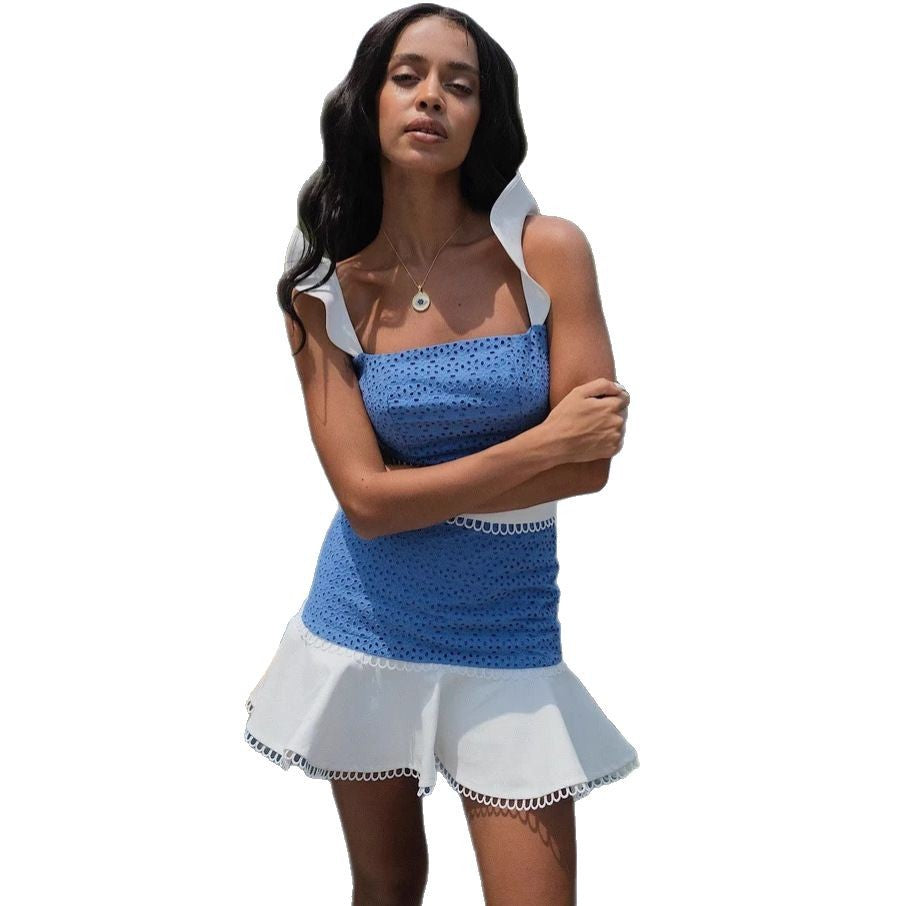 INS wind ruffle edge Spice Girl suspender top fashionable and sexy European and American skirt set two-piece set