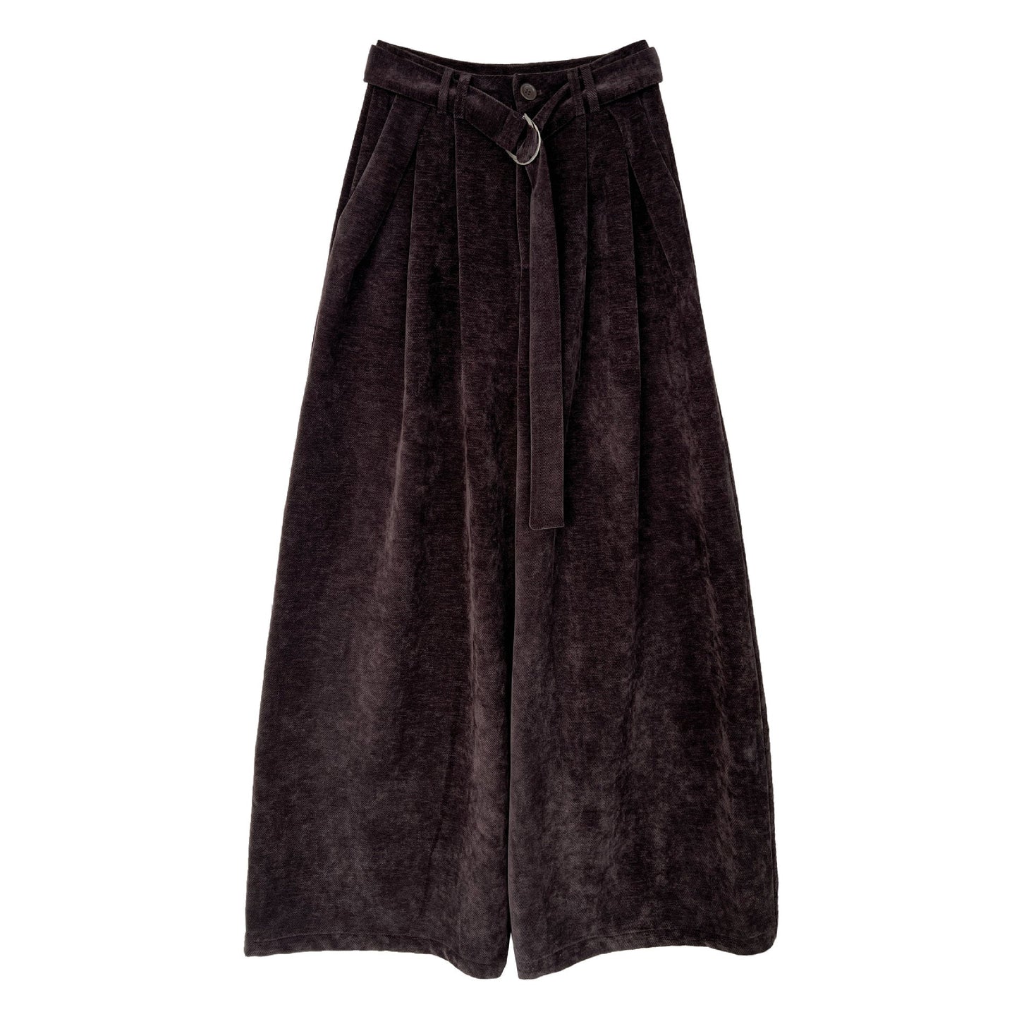Korean retro chenille wide-leg trousers women's autumn new commuter versatile buckle casual trousers