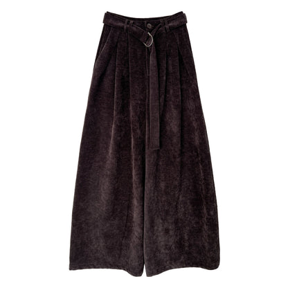 Korean retro chenille wide-leg trousers women's autumn new commuter versatile buckle casual trousers