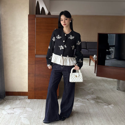 Age-reducing embroidery contrasting color splicing cotton-padded thick short jacket