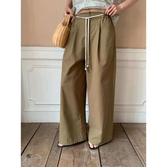 Summer Korean version loose lace-up elastic waist thin straight casual pants