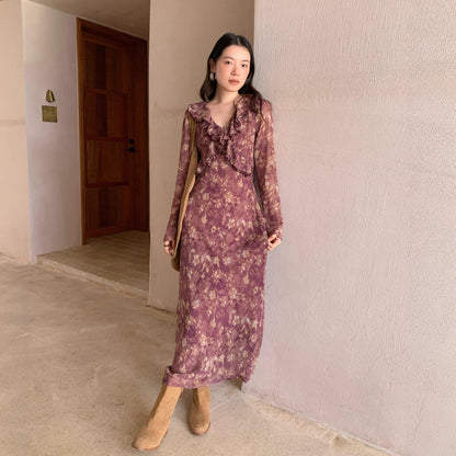 Beautiful temperament waist floral dress
