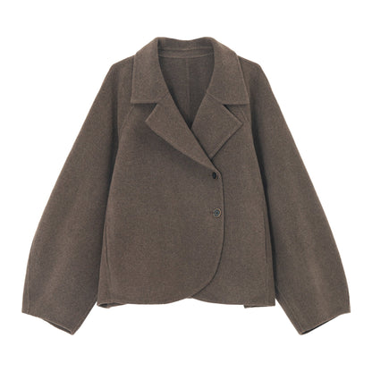 Winter delicate soft wool lapel versatile short double-sided tweed coat women