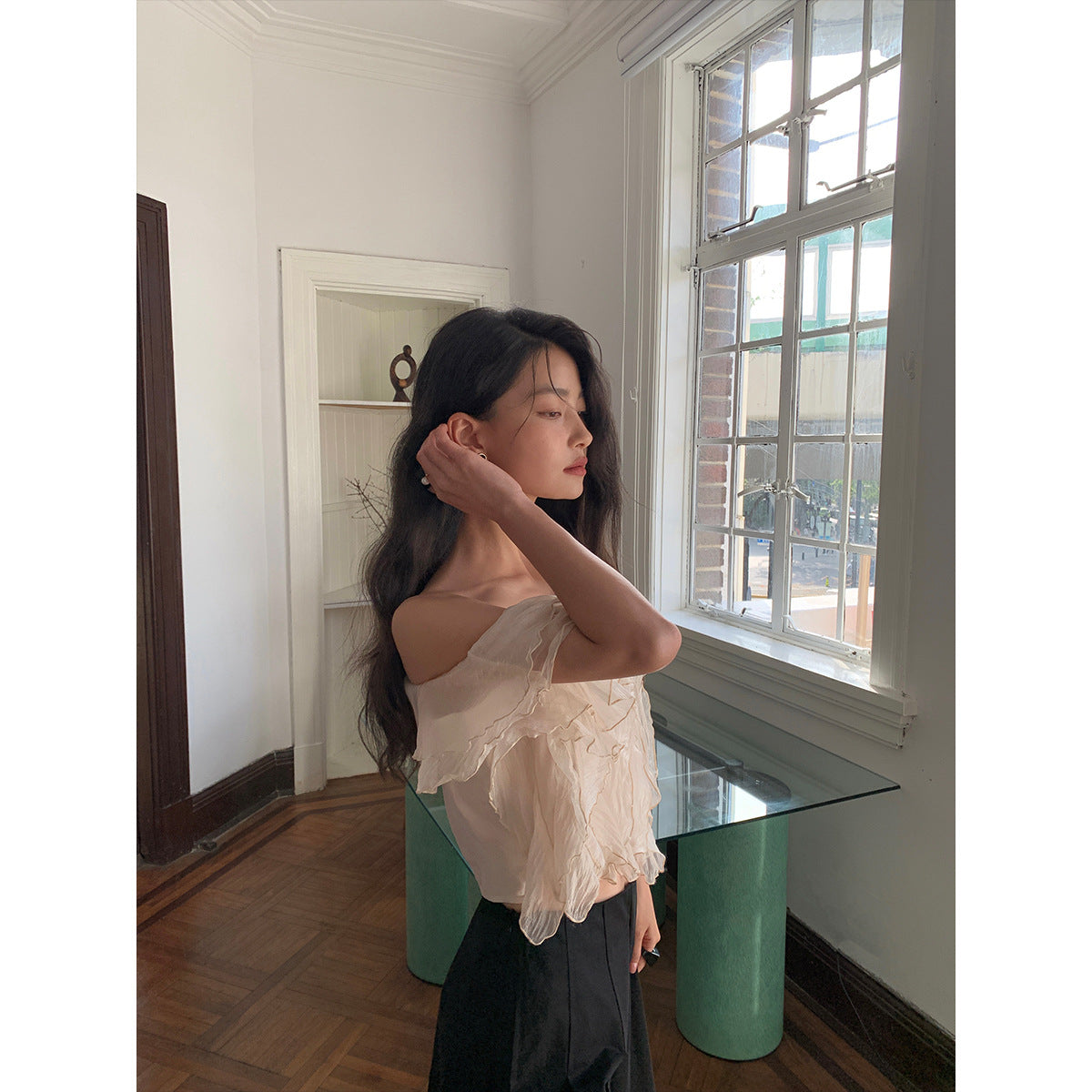 French Style Off-Shoulder Ruffle Chiffon Shirt | Sweet Elegant Blouse