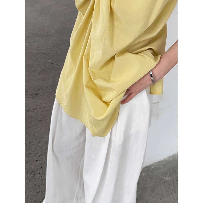 French crew neck design three-dimensional kinked vest top women's summer new loose and thin shirt