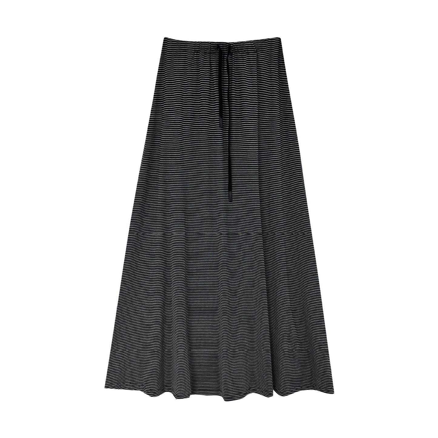 Korean lazy wind drawstring pinstriped skirt autumn new drape high waist thin dress
