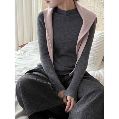 Wool semi-turtleneck seamless slim-fitting and thin inner women's autumn and winter new basic versatile bottoming shirt