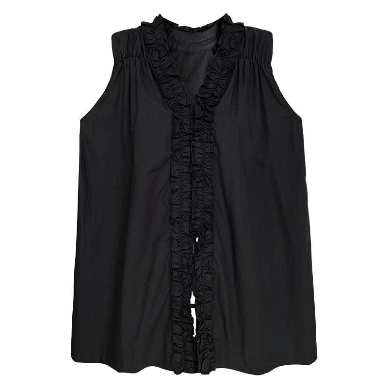 French niche design fungus edge sleeveless shirt women's new petal collar sleeveless two-piece shirt
