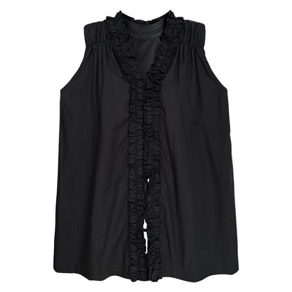 French niche design fungus edge sleeveless shirt women's new petal collar sleeveless two-piece shirt