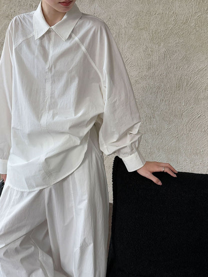 Design sense casual commuting characteristic placket shirt women's autumn new texture loose simple top