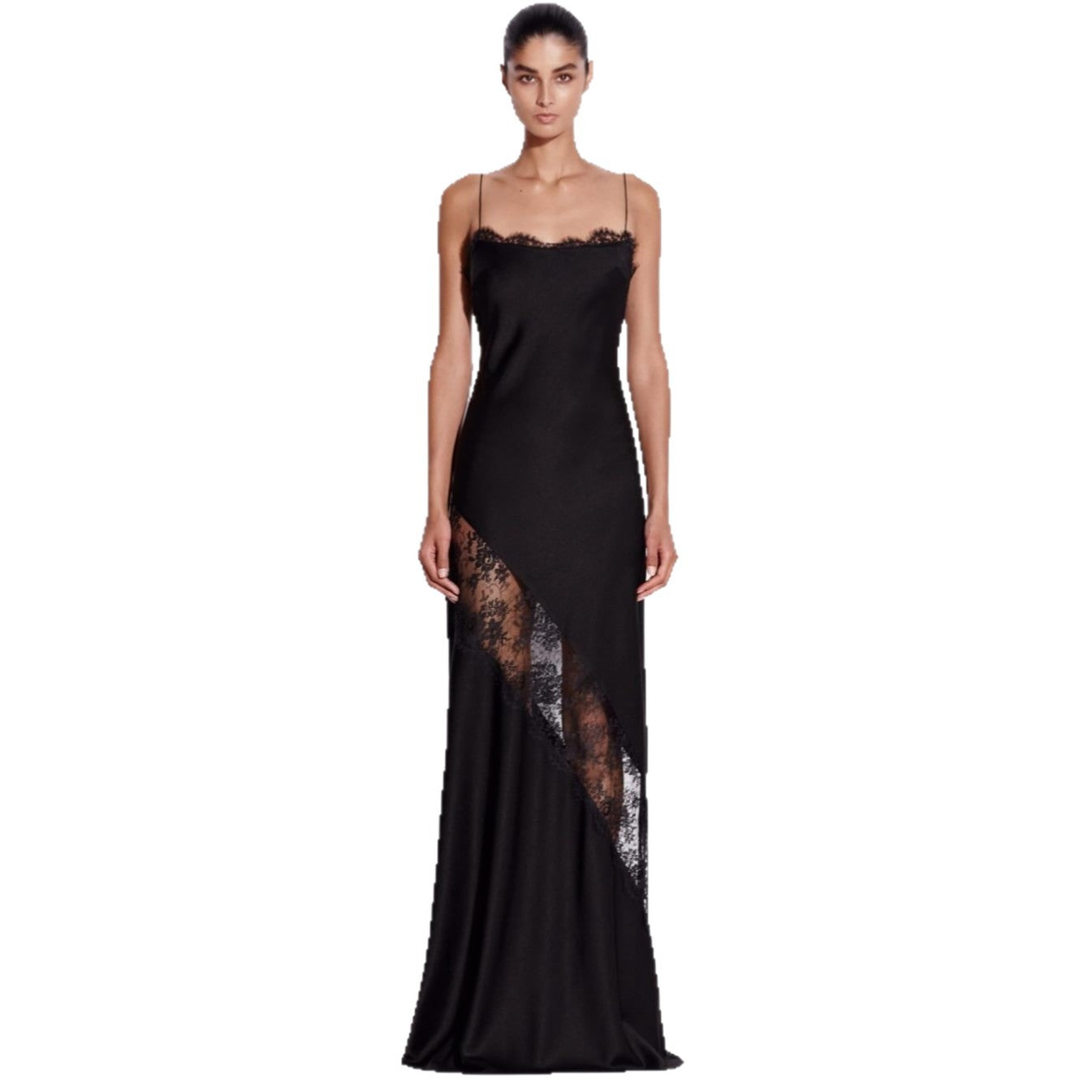 Satin lace suspender long dress dress