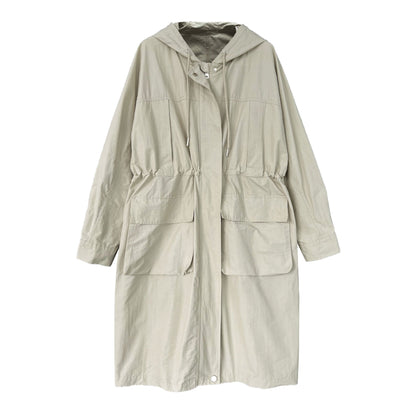 Premium British style hooded trench coat autumn design waist thin long coat