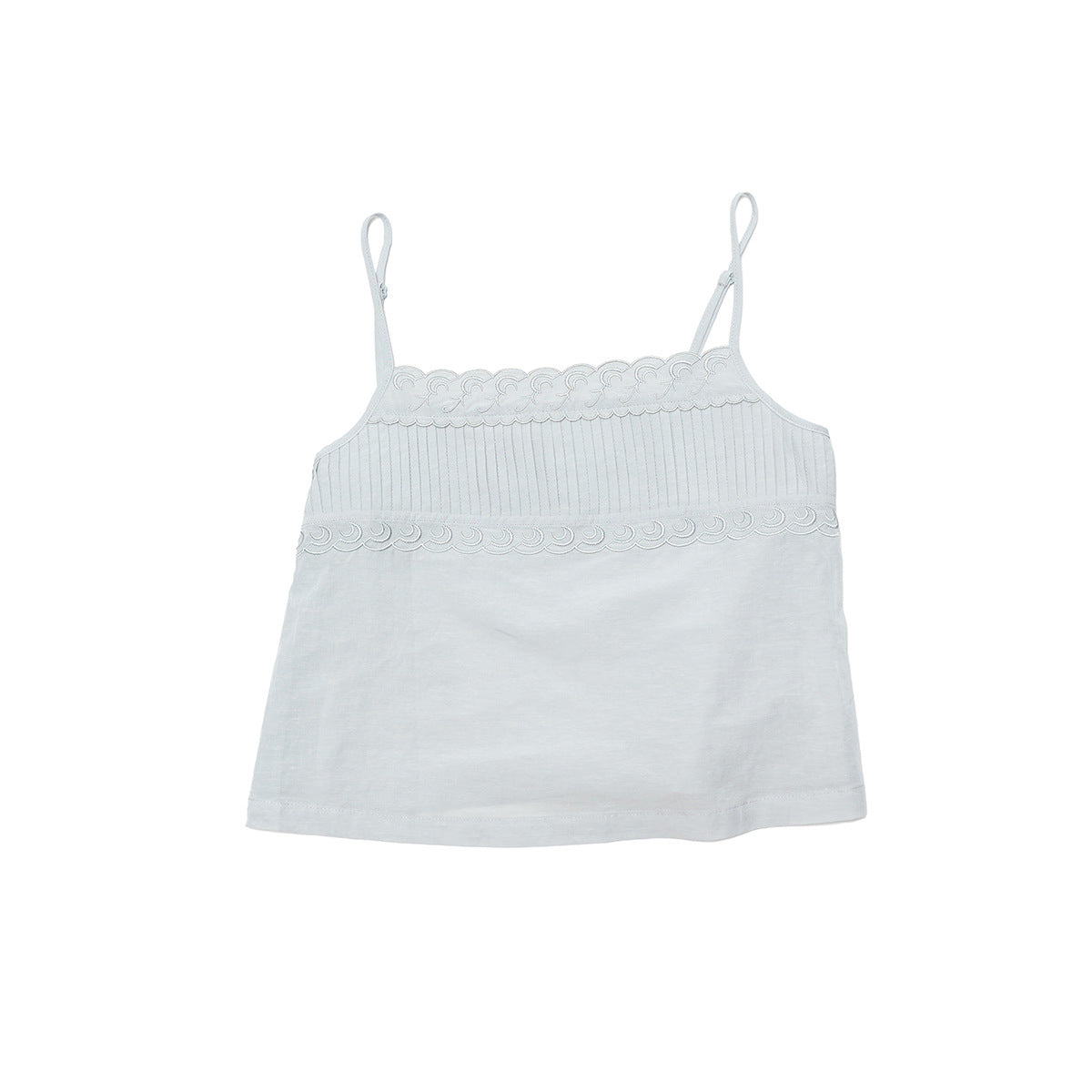 Summer new casual one-word collar linen cotton thin transparent embroidered solid color suspender top