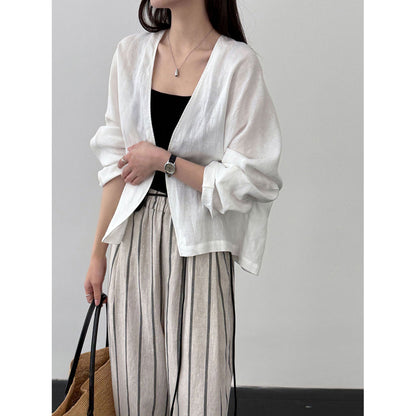 Premium ramie simple buckle-free cardigan jacket women's 26 spring new comfortable breathable top