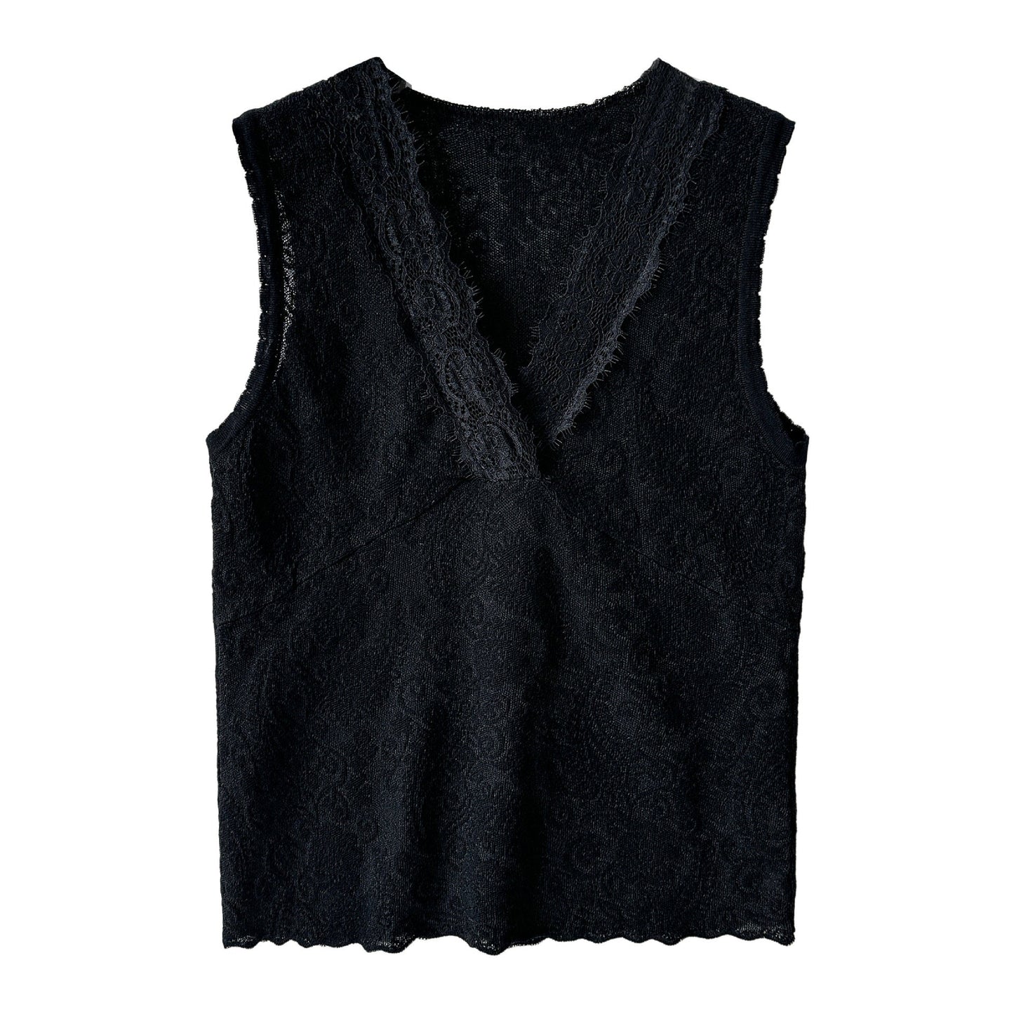 Tencel V-Neck Sleeveless Lace Bottom Vest