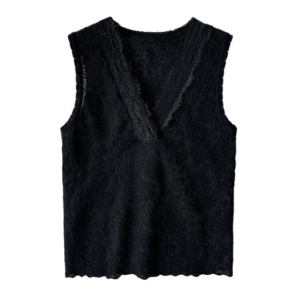 Tencel V-Neck Sleeveless Lace Bottom Vest