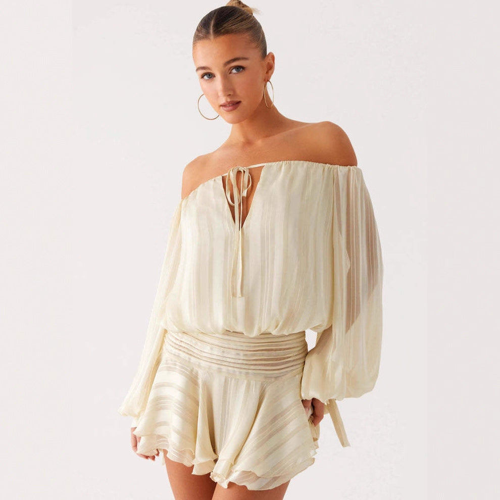 Summer new off-shoulder commuting fashionable and sexy pleated suit