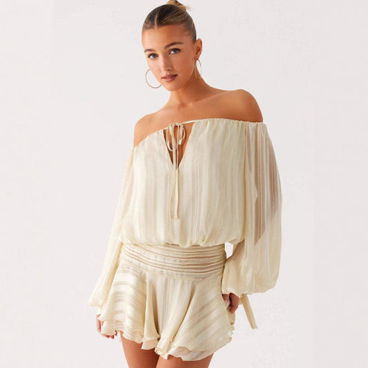 Summer new off-shoulder commuting fashionable and sexy pleated suit