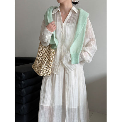 Lazy pleated shirt jacket + skirt women's spring new casual two-piece set