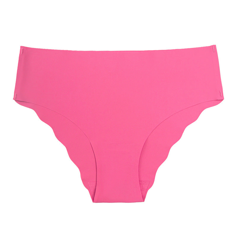 Large size seamless wavy edge panties women's soft breathable cotton women's ice silk briefs