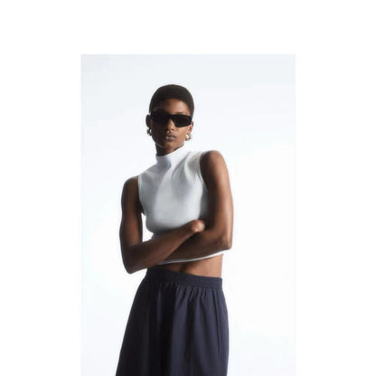 Navy blue stretch waist wide-leg pants