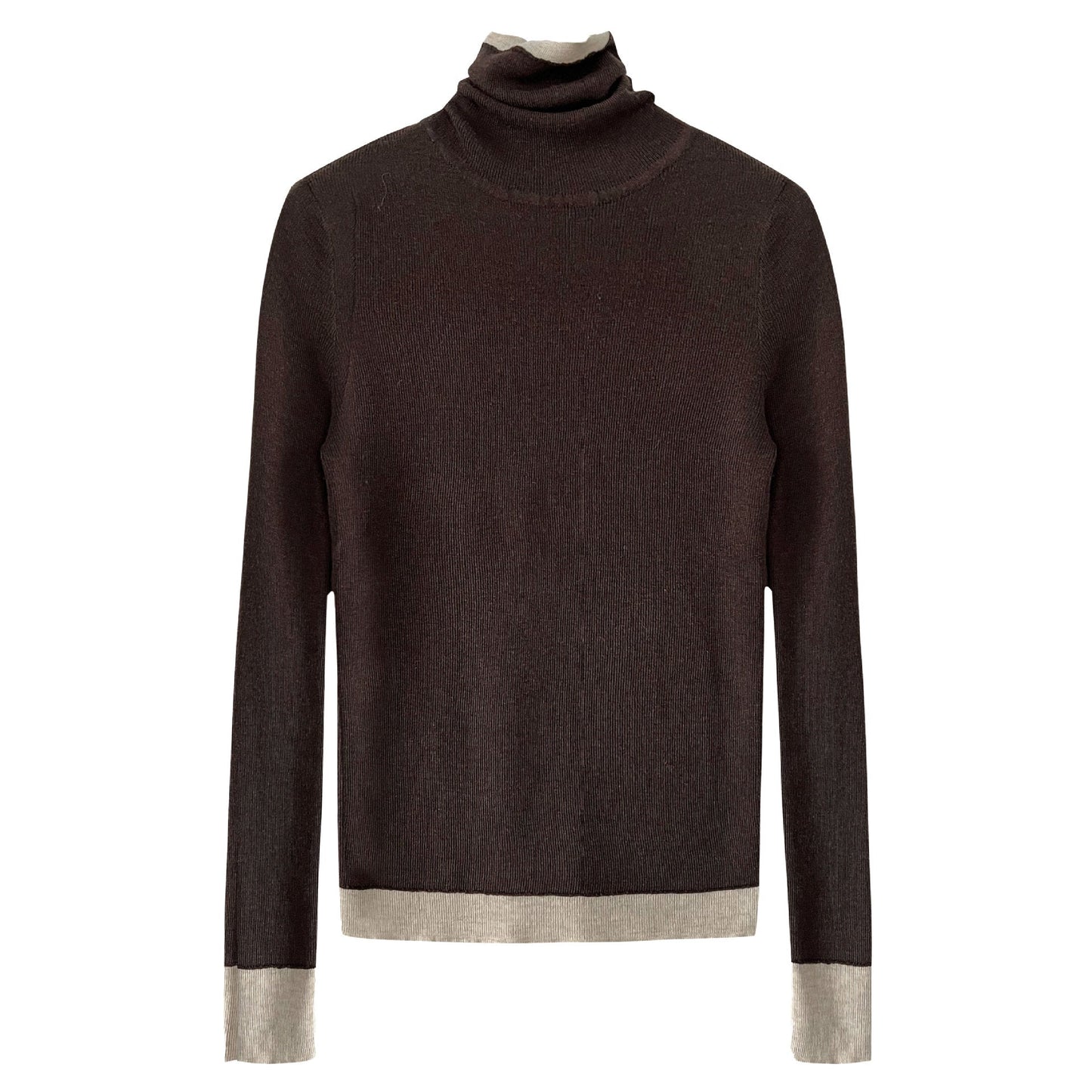 High-end contrasting color turtleneck bottomed knitted sweater for women's autumn and winter new slim-fitting and thin soft waxy top