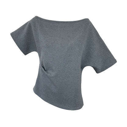 Lazy slanted shoulder loose short-sleeved women's summernew arrival off-shoulder asymmetrical waist slimming look t-shirt