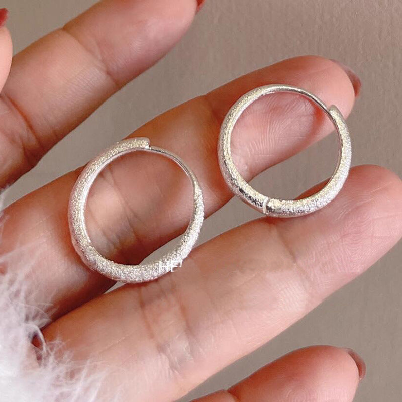 Frosted silver rings, earrings, less feeling earrings, exquisite and small temperament, commuting versatile