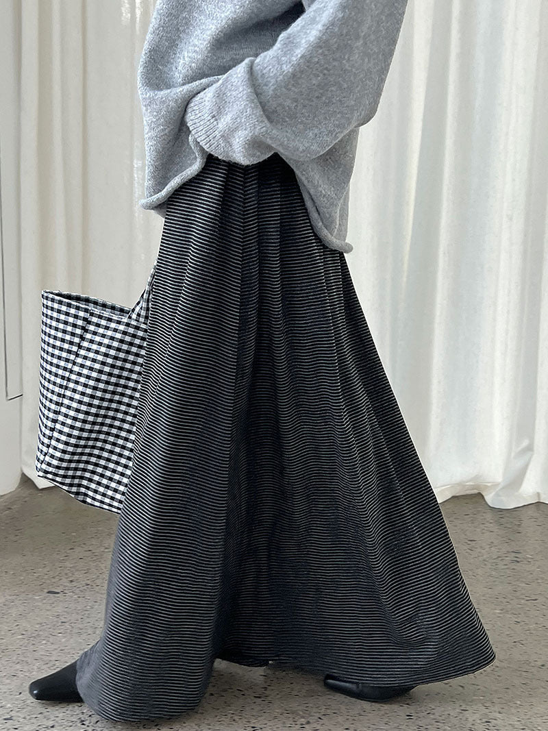 Korean lazy wind drawstring pinstriped skirt autumn new drape high waist thin dress