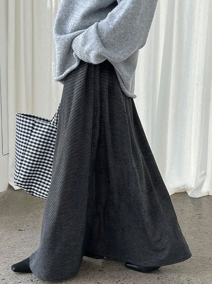Korean lazy wind drawstring pinstriped skirt autumn new drape high waist thin dress