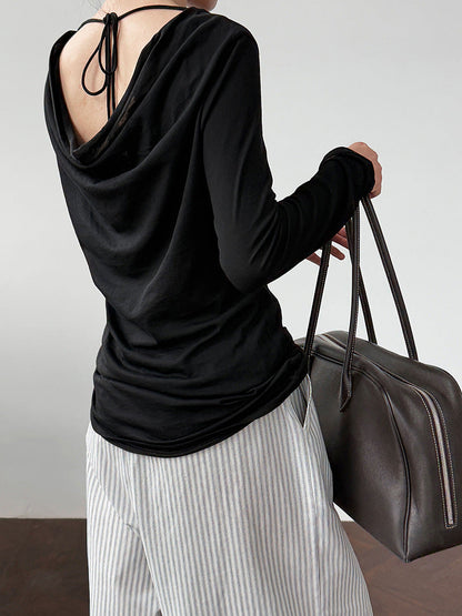 Korean design back swing neck strap T-shirt summer sunscreen bottoming shirt