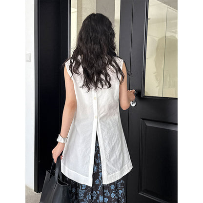 French Tencel Linen Small Shirt on Both Sides Women's Summer New Temperament Loose Sleeveless Shirt Top