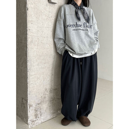 American sports high waist wide legs casual pleated design sweatpants women's autumn new drawstring drape trousers