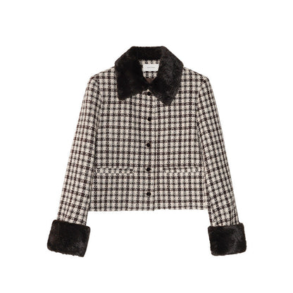 Retro exquisite fluffy lapel tweed short coat