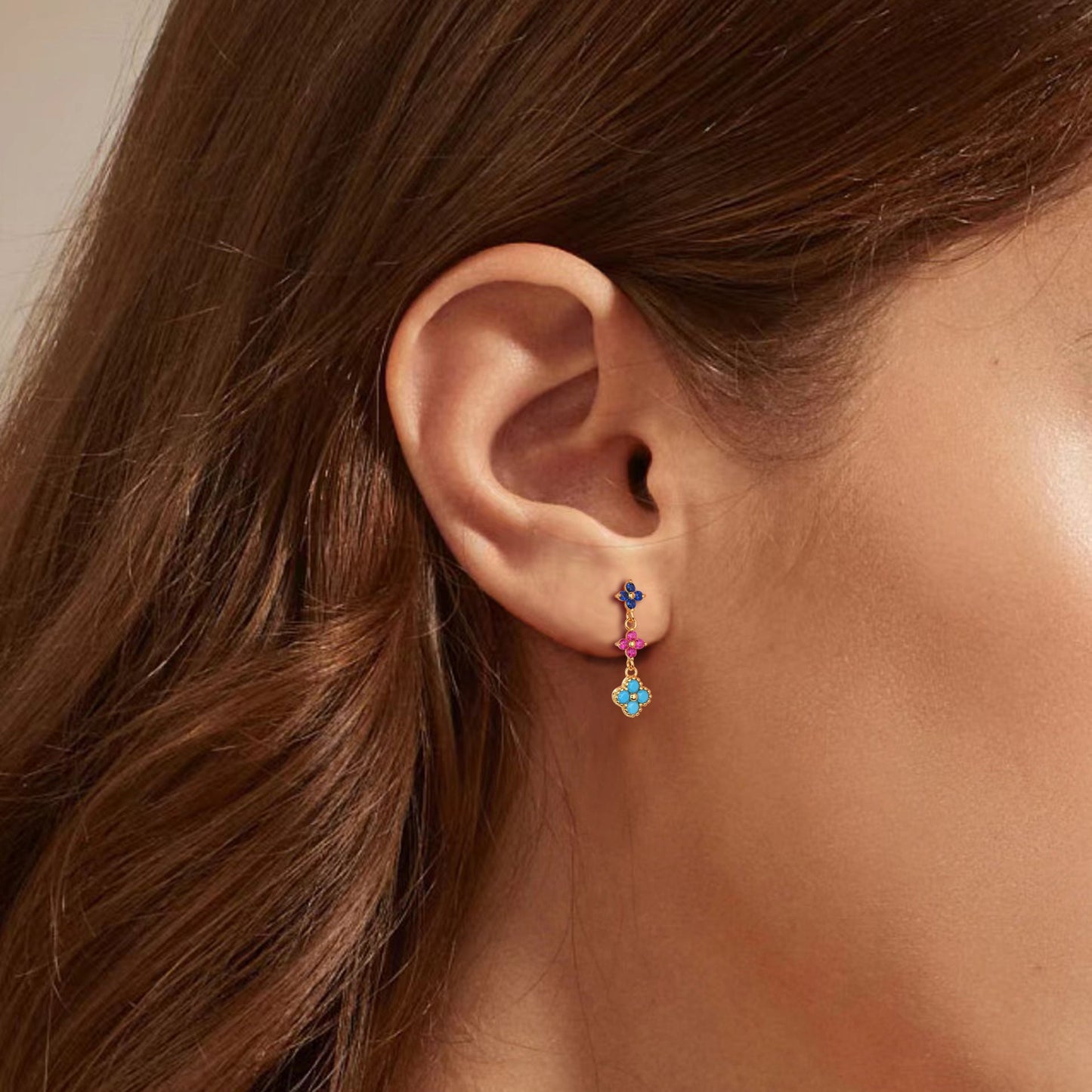 925 Sterling Silver Stud Earrings Color Zirconium Flower Earrings