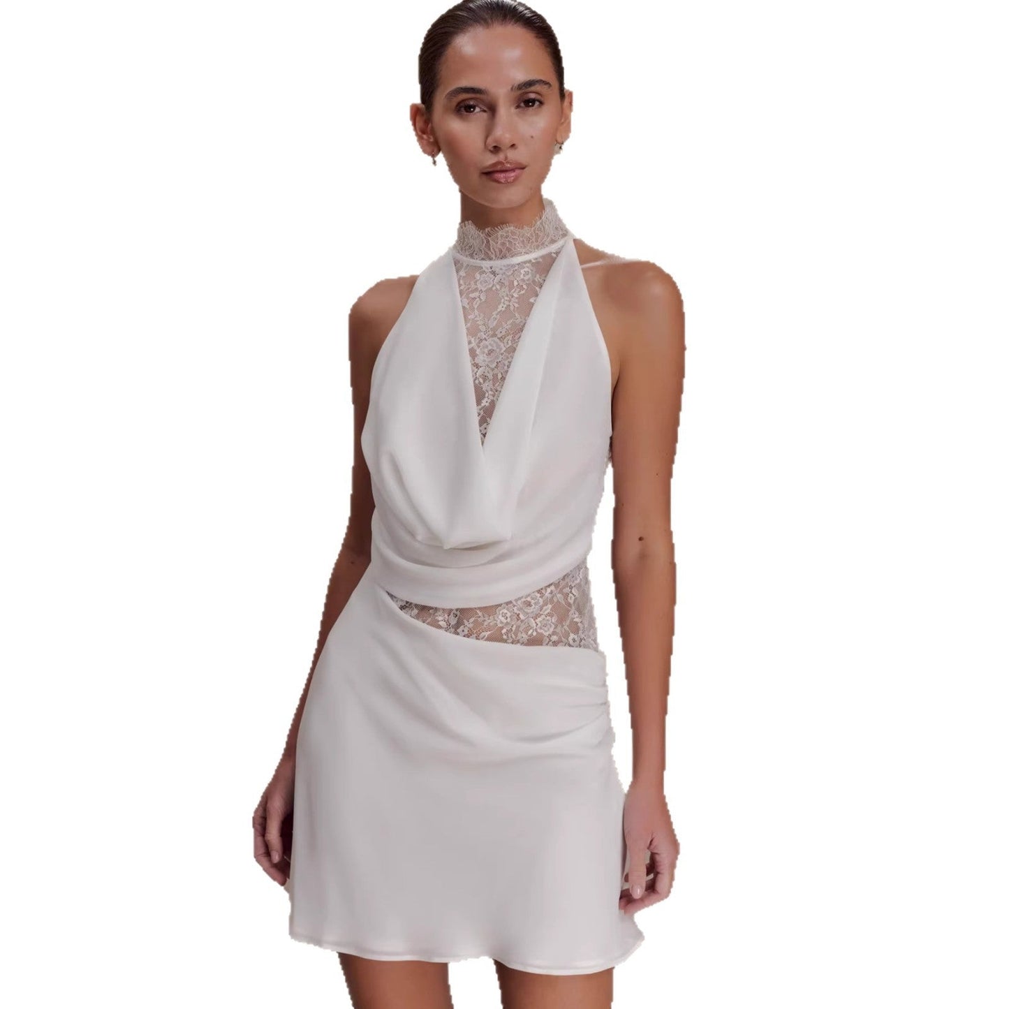 New neck lace splicing hip skirt swing collar sexy dress vacation style short skirt women