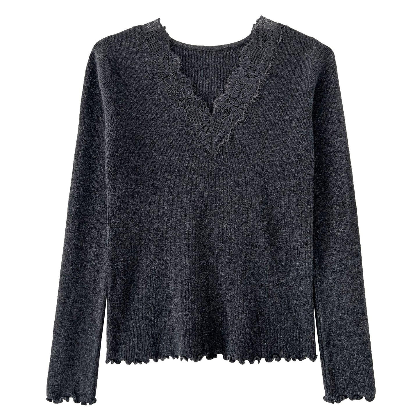 French slim temperament lace v-neck thin inner women's winter new inner versatile knitting