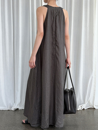 Korean chic niche design v-neck tank dress - new summer collection - 100% ramie waist-cinching dress