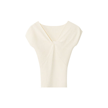 Elastic pit strip short-sleeved knitted slim kink v-neck top S578