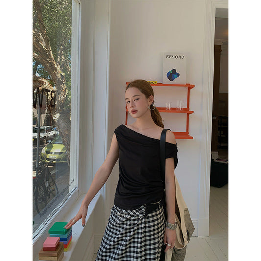 Lace-up sexy fashion off-the-shoulder celebrity vest