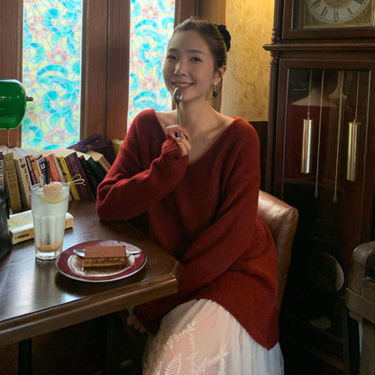 Gentle temperament atmosphere lace splicing sweater dress