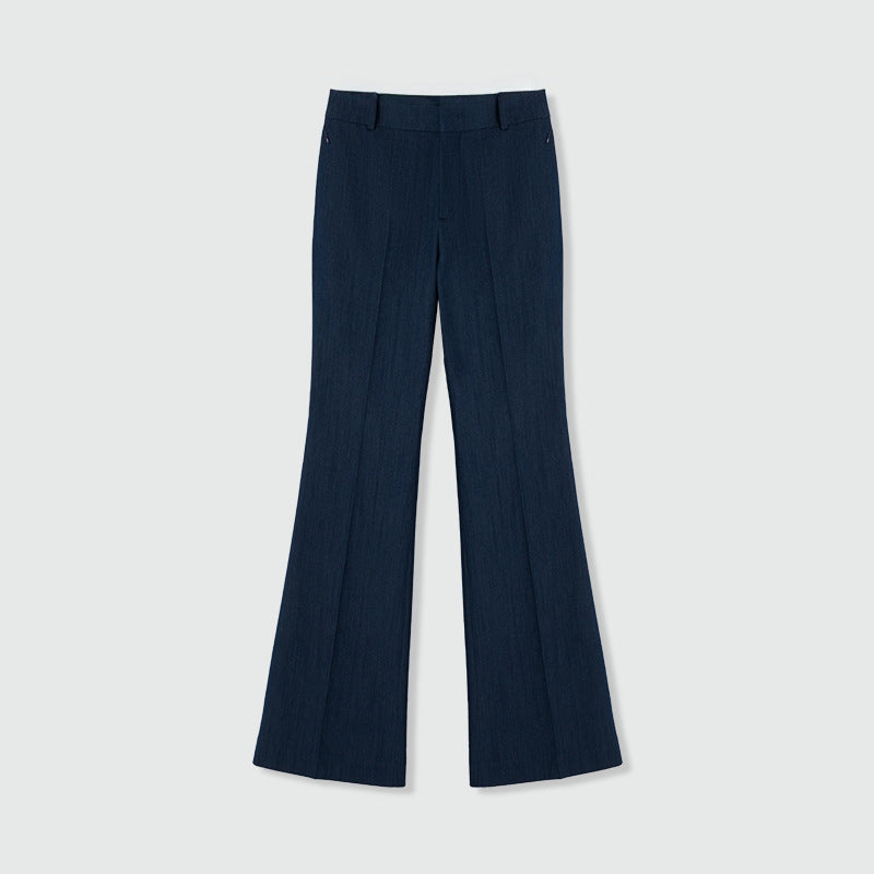 Multi-season wear fashionable legs, elastic imitation denim fabric, no ironing, comfortable retro micro-horn trousers