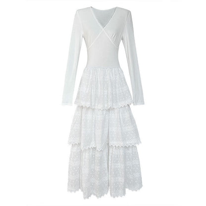 Shu ballet style cake long dress spring temperament waist bottom A word dress