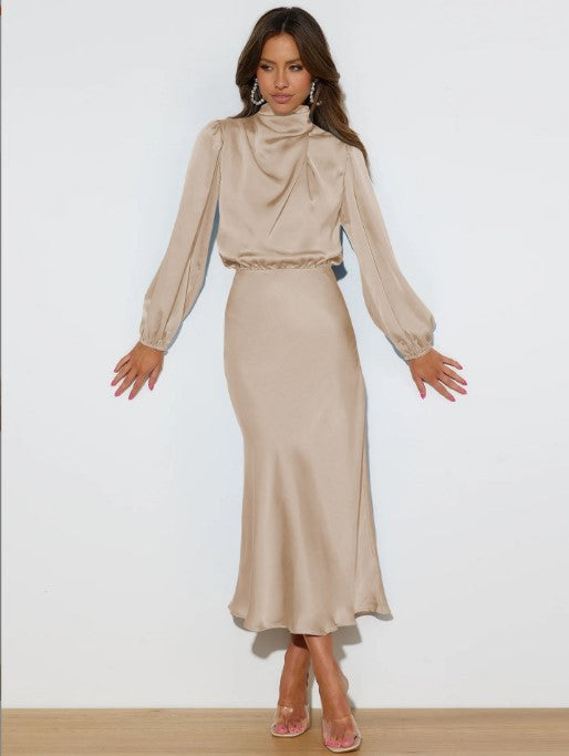 Satin Long Sleeve Maxi Dress