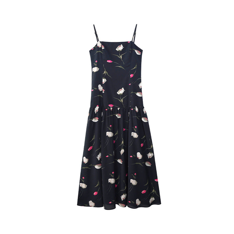 Floral Off-Shoulder Lace-Up Sleeveless Maxi Dress