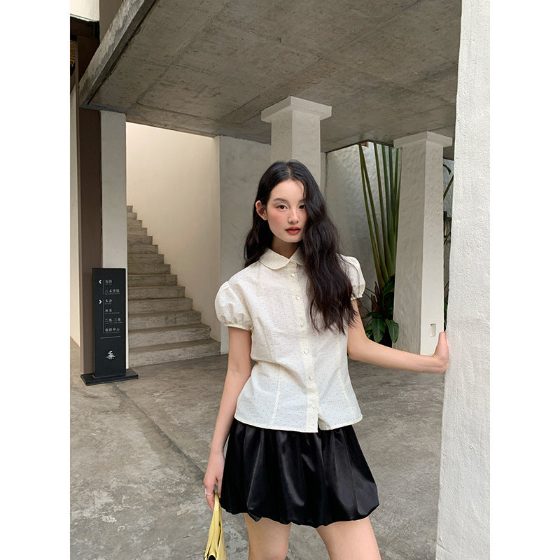 Sweet Polka Dot Polo Collar Blouse
