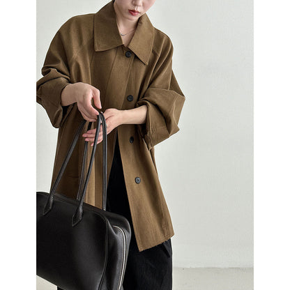 Slack retro casual double-layer placket jacket women's autumn new loose small trench coat
