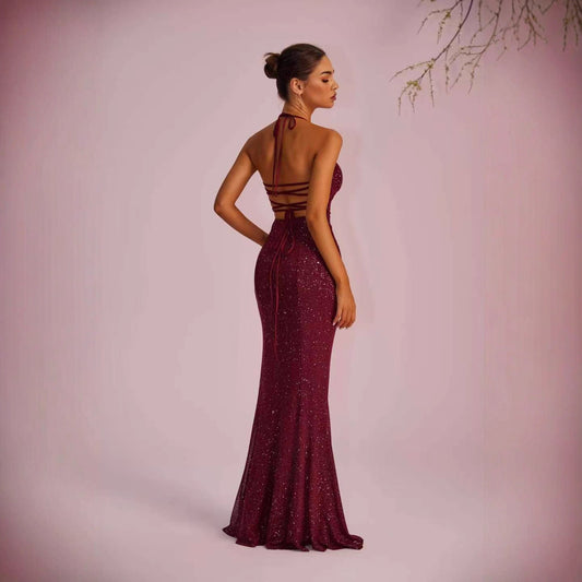 One-Shoulder Sleeveless Dress Women High Waist Irregular Hem Maxi